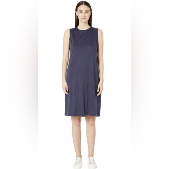 Eileen Fisher Dresses & Skirts - Eileen Fisher $238 Indigo Fluid Tencel Roundneck Knee Length Dress Size Small
